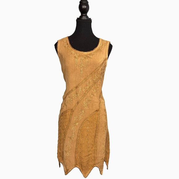 Boho Fairy Embroidered Dress Viscose Festival Tunic Asymmetrical Hem - Picture 1 of 7